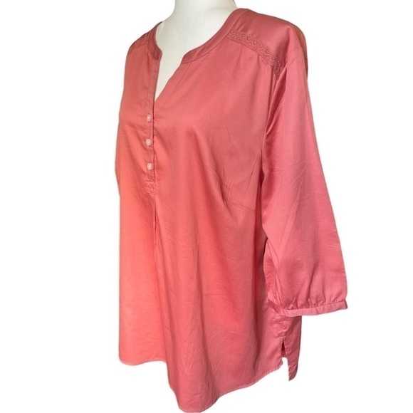 d & co Tops - D & co. 100% Cotton 3/4 Sleeve Top Coral 2X